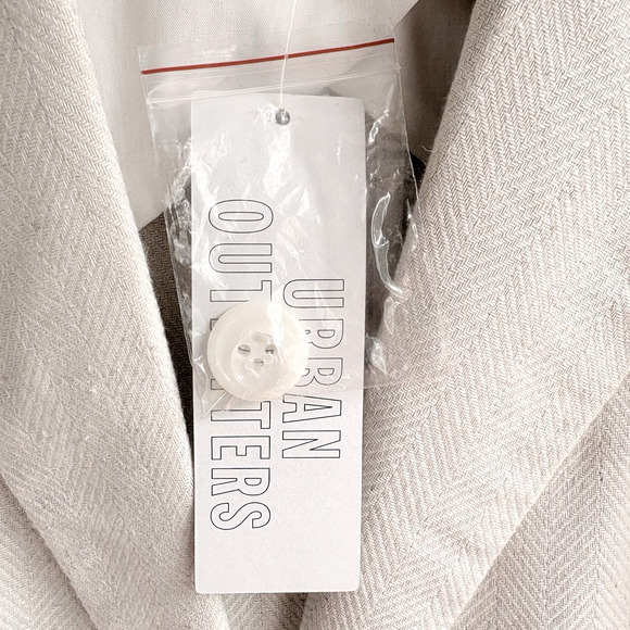URBAN OUTFITTERS Size S Cream Linen Herringbone Blazer Jacket Neutral Minimalist - Picture 10 of 15